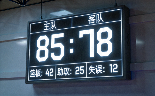 体育赛事计分屏显示比分与技术统计数据的画面