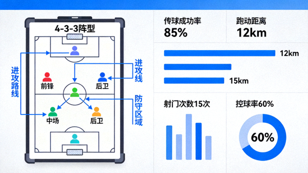 足球战术板与比赛数据分析图，用于赛前分析展示